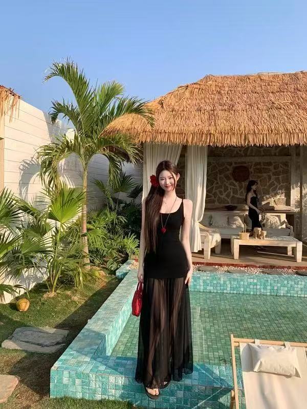 Pure Desire Mesh Splicing Sling Dress Women