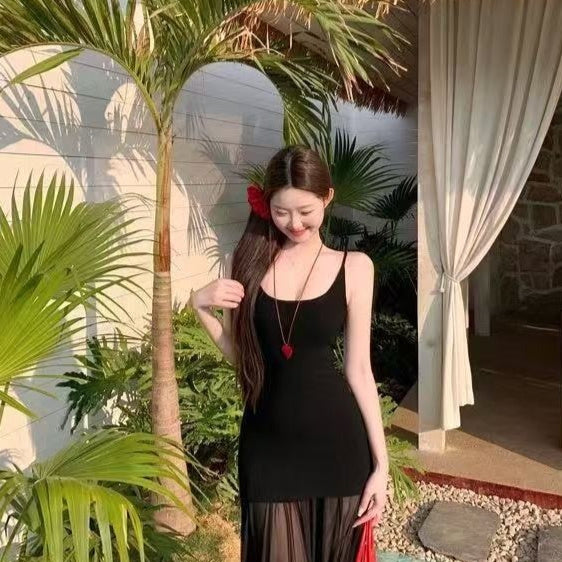 Pure Desire Mesh Splicing Sling Dress Women